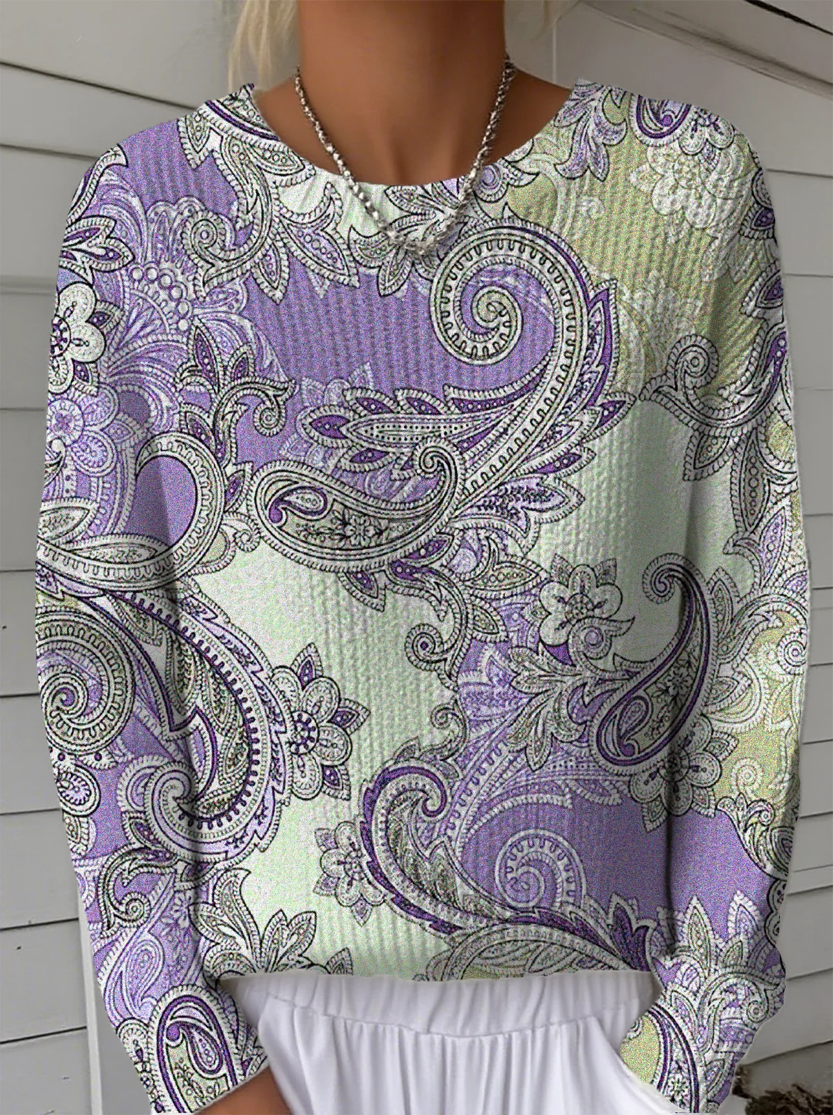 Women Paisley Long Sleeve Comfy Vintage Sweater