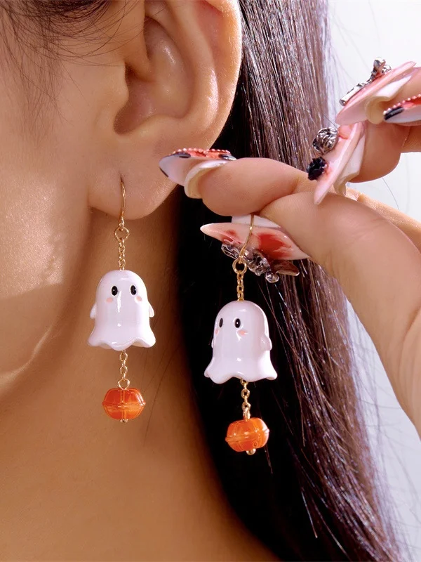 Halloween Jewelry Cartoon Bat Ghost Pumpkin Earrings Kitten Skull Spider Witch Earrings