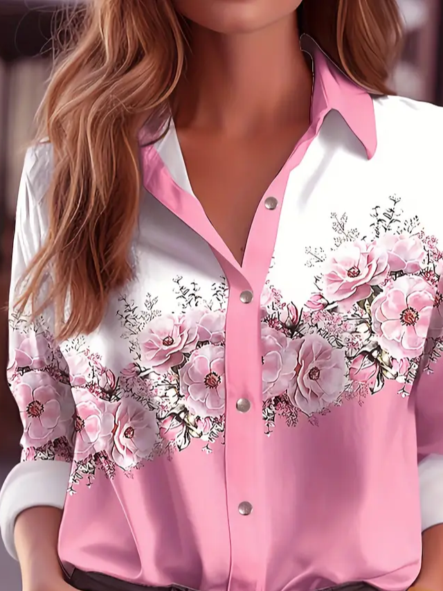 Shirt Collar Regular Sleeve Long Sleeve Floral Buckle Regular Loose Button Up Shirt Shirt For Women