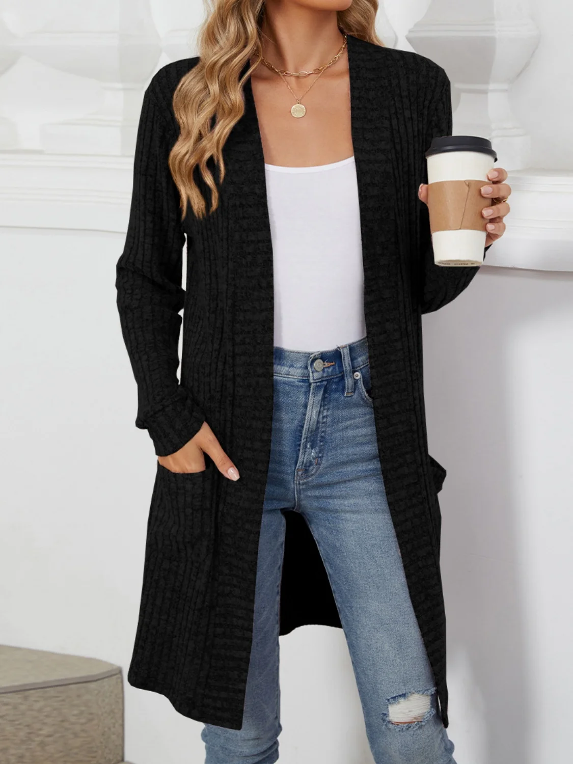 Women Spring/Fall Outerwear Vintage Split Joint Plain Long Sleeve Wrap Jacket