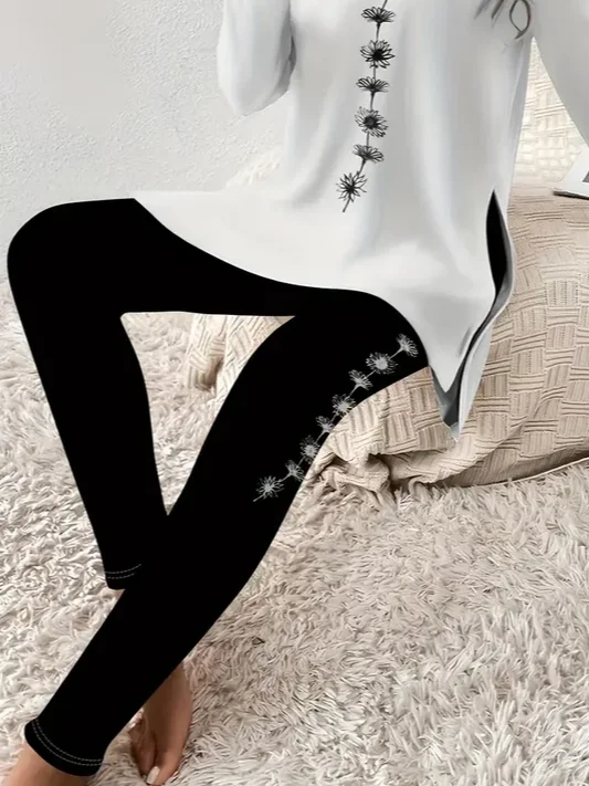 Women Floral Printing Two-Piece Set Daily Long Sleeve Casual Spring/Fall Top With Pants Matching Set