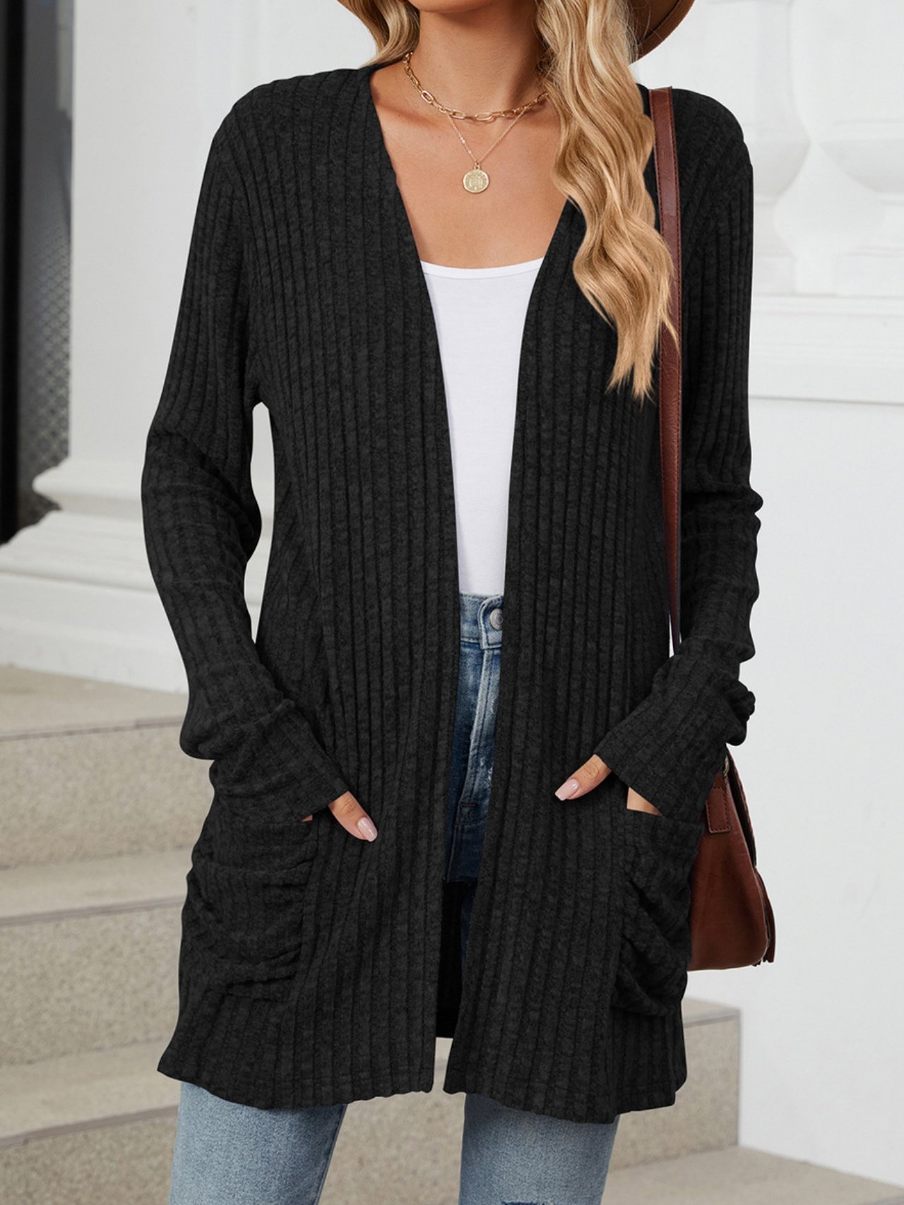 Women Spring/Fall Outerwear Vintage Gathered Plain Long Sleeve Jacket