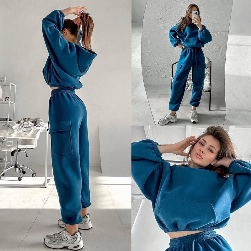 Women Plain Two-Piece Set Daily Long Sleeve Casual Spring/Fall Top With Pants Matching Set