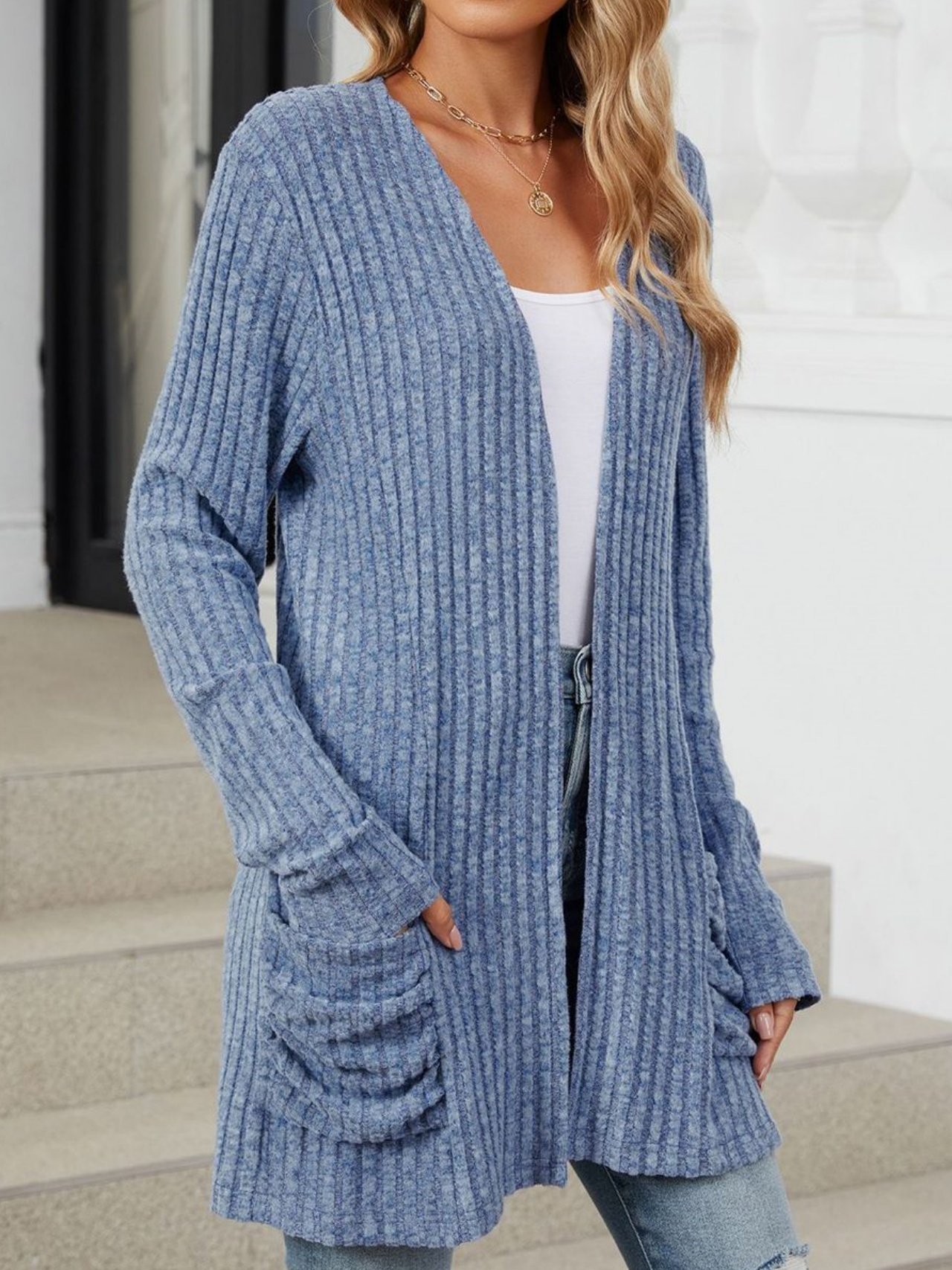 Women Spring/Fall Outerwear Vintage Gathered Plain Long Sleeve Jacket