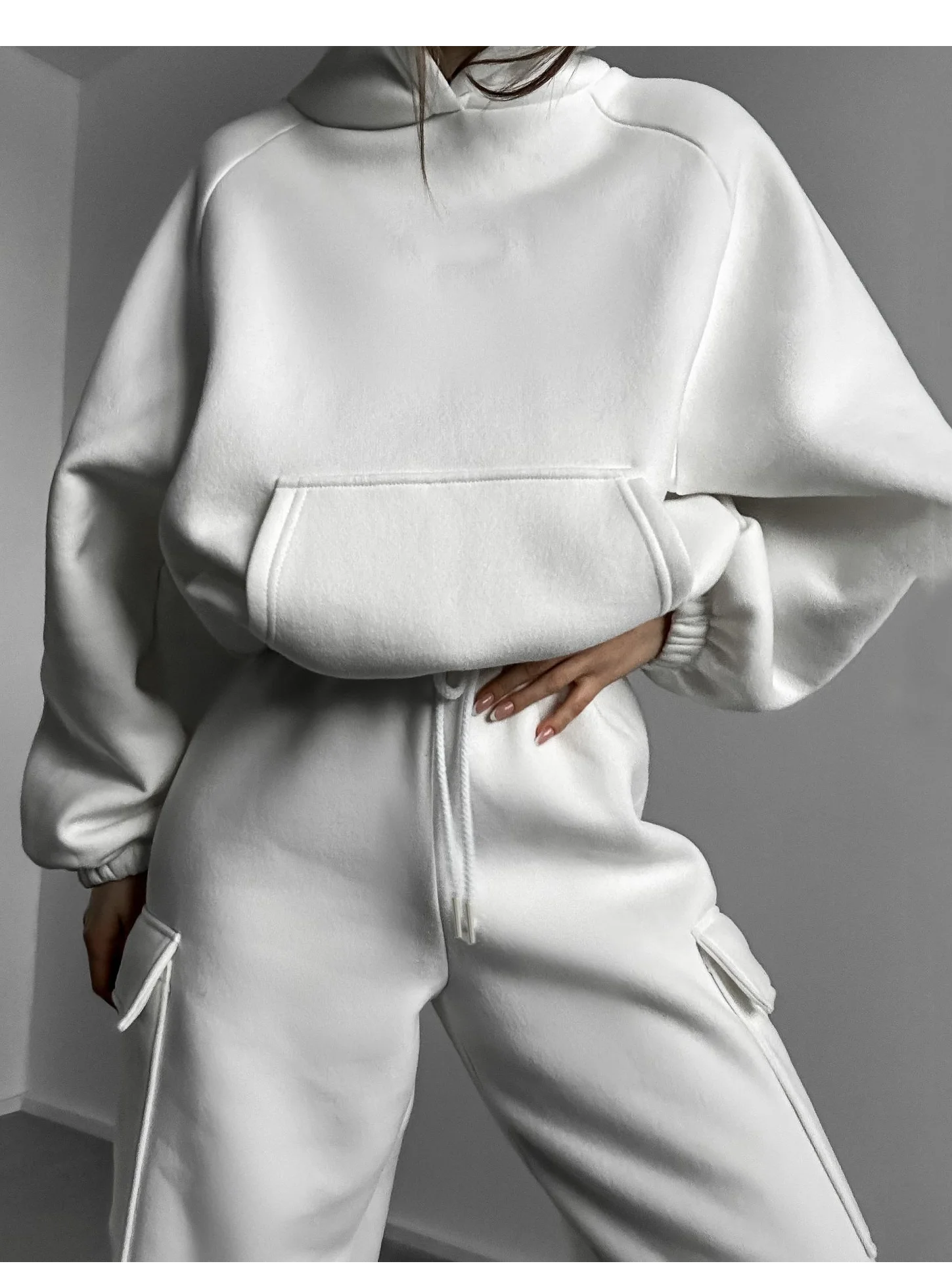 Women Plain Two-Piece Set Daily Long Sleeve Casual Spring/Fall Top With Pants Matching Set