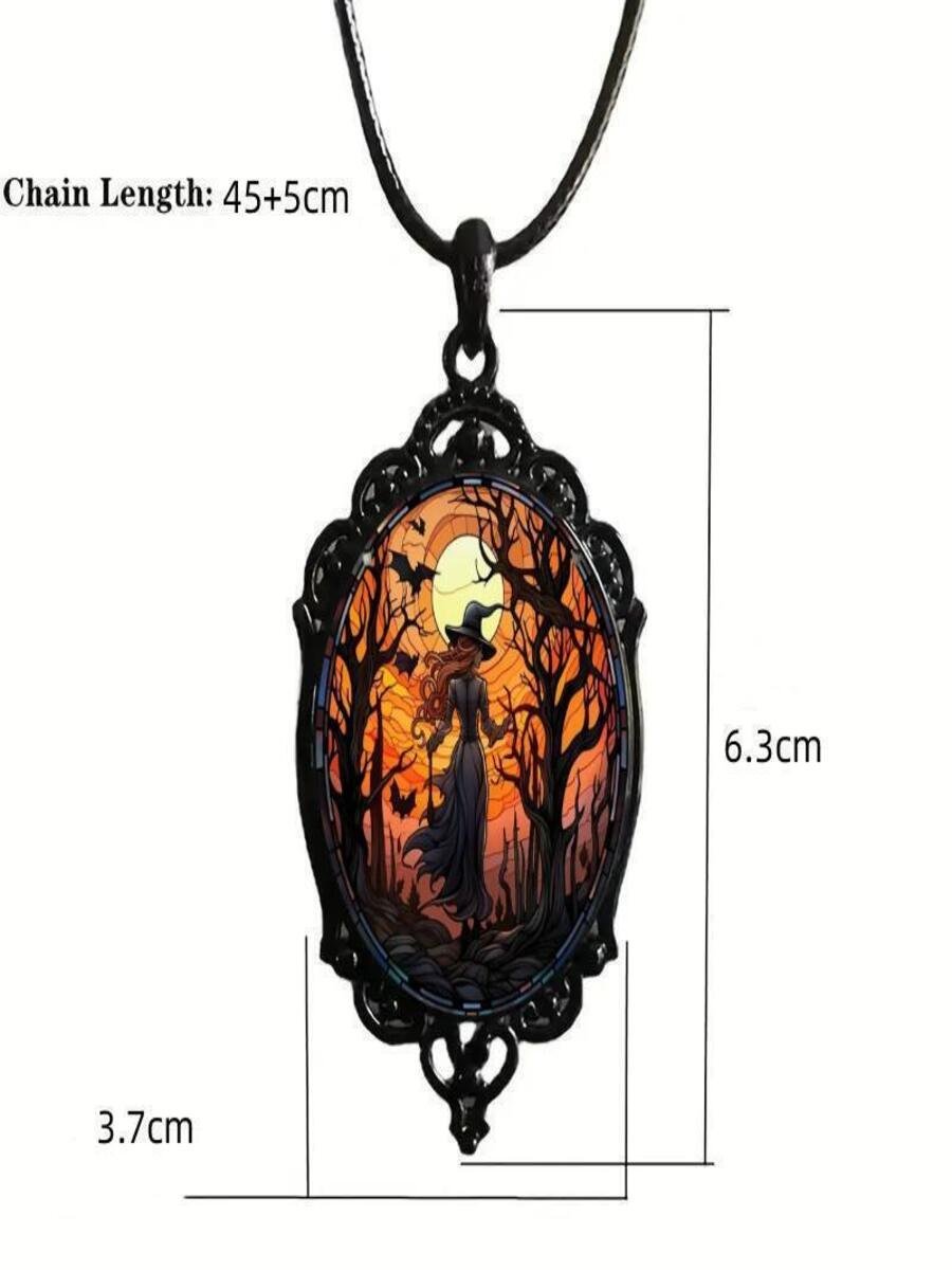 Vintage Gothic Halloween Bat Witch Pendant Necklace