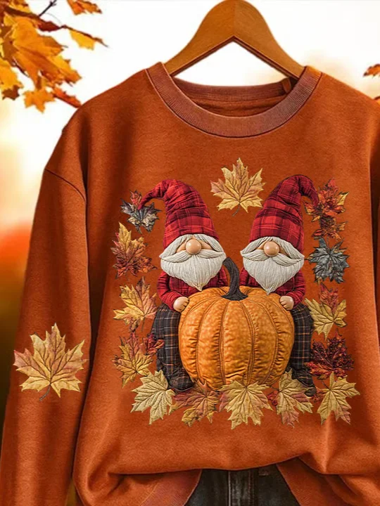 Casual Halloween Pumpkin Maple Leaf Printing Crew Neck Sweatshirt 