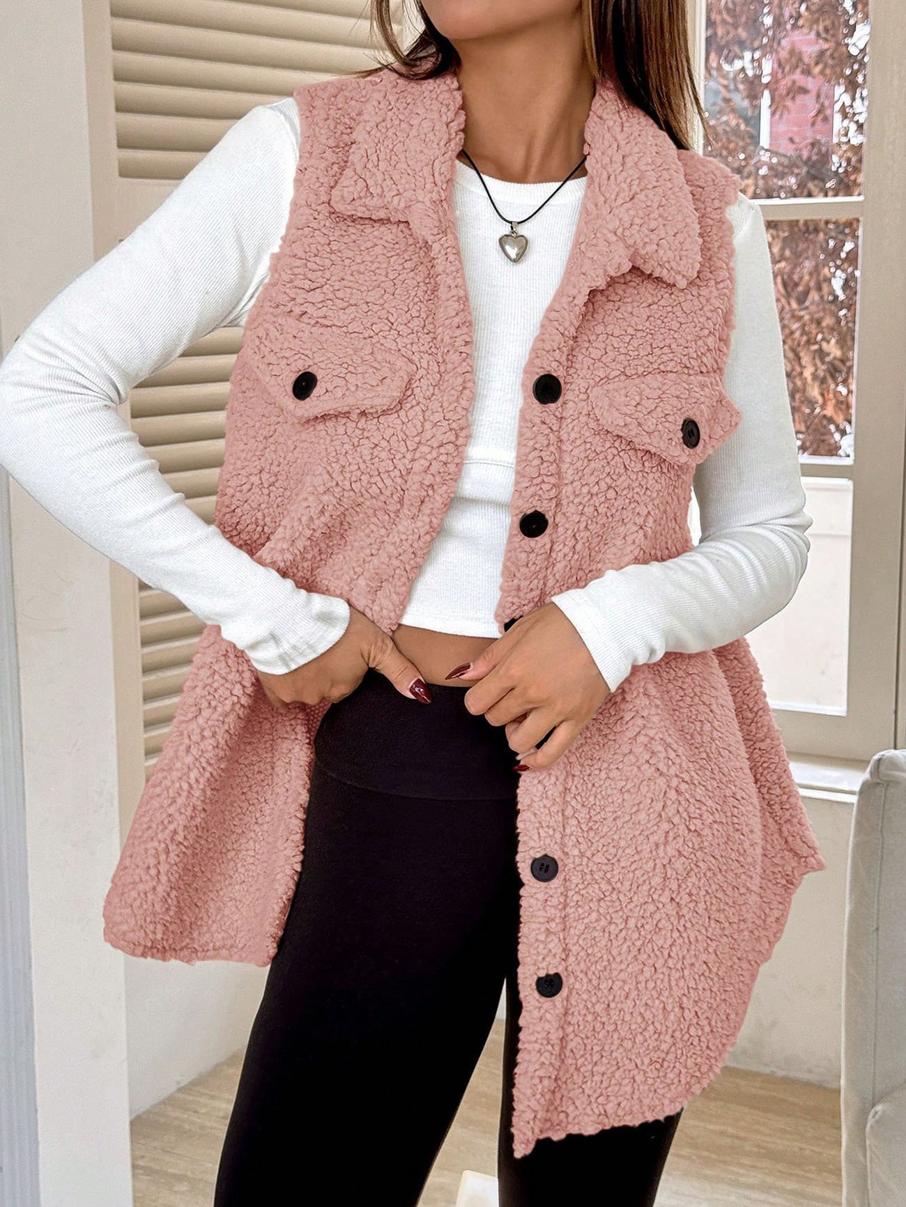 Women's Autumn And Winter Lapel Buttoned Plush Vest Jacket Loose Temperament Commuting Imitation Lambskin