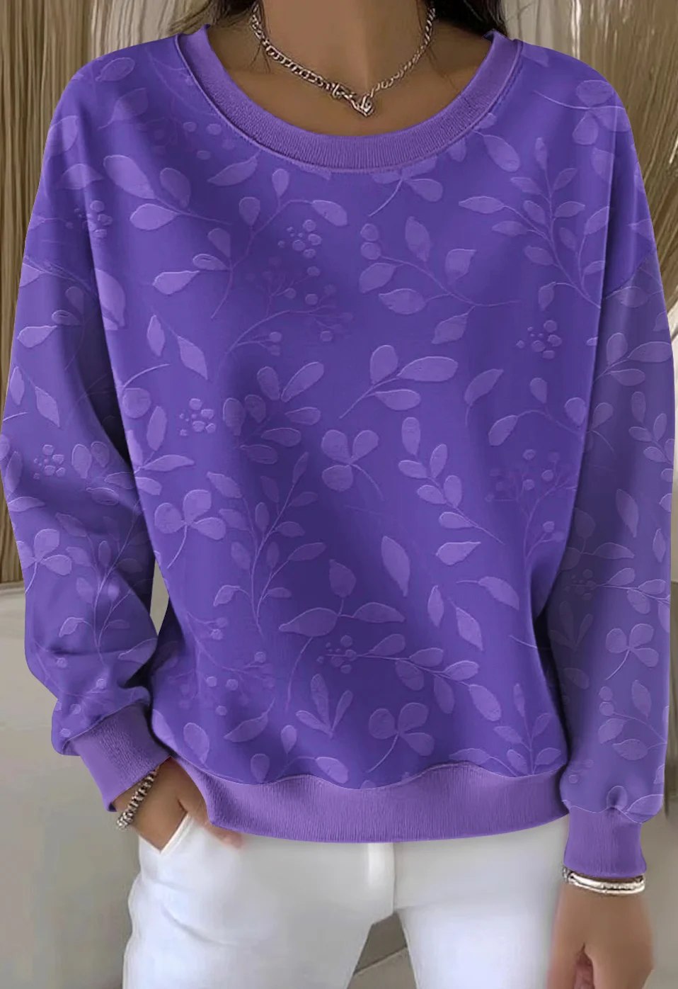 Casual Crew Neck Floral Sweatshirt