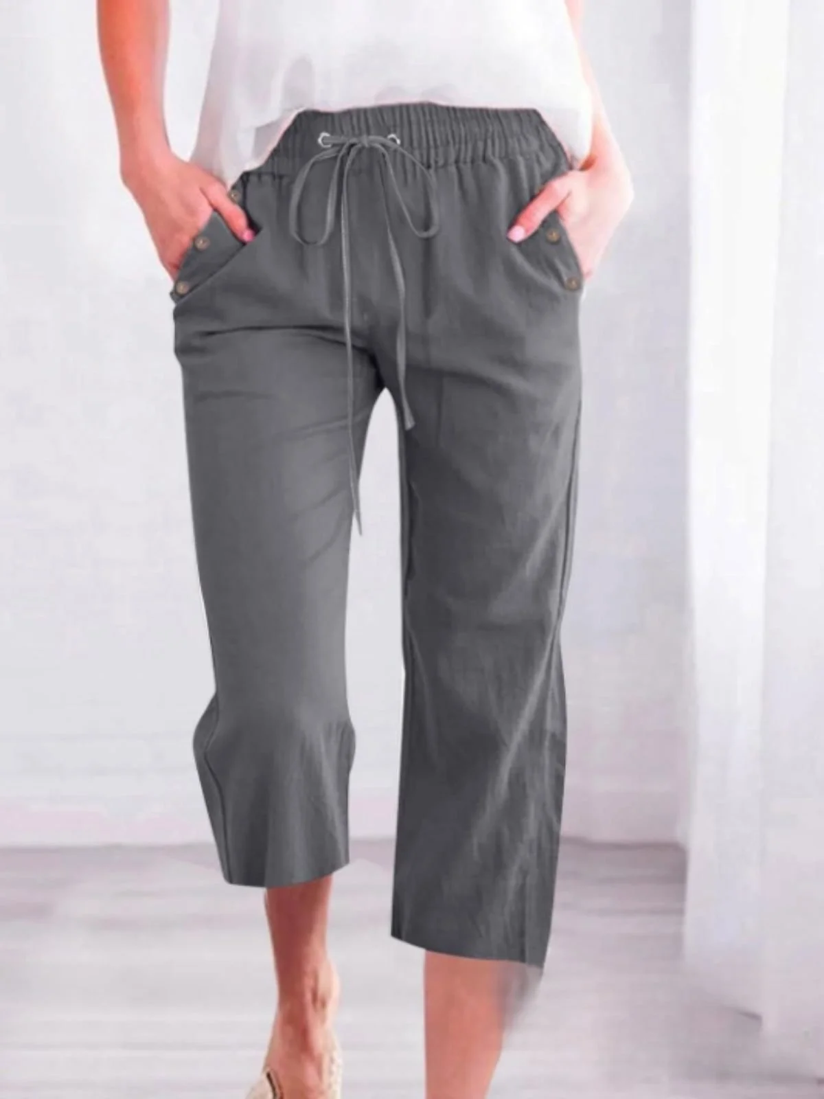 Women Plain Capris Pants Casual Summer Trousers