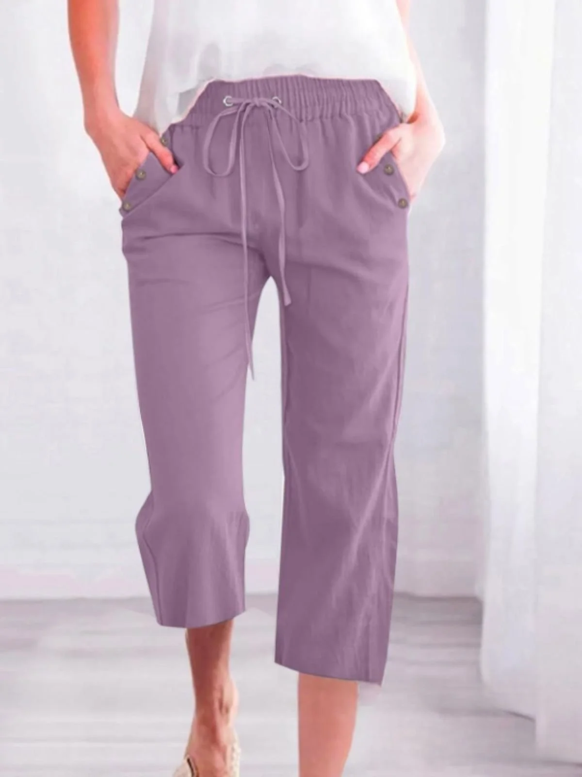 Women Plain Capris Pants Casual Summer Trousers