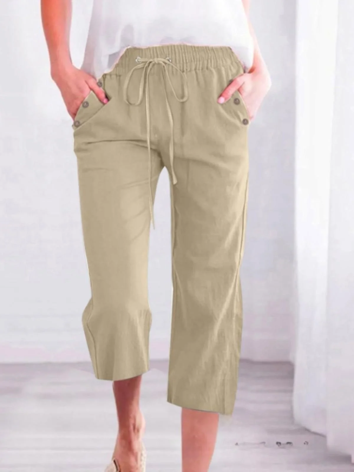 Women Plain Capris Pants Casual Summer Trousers
