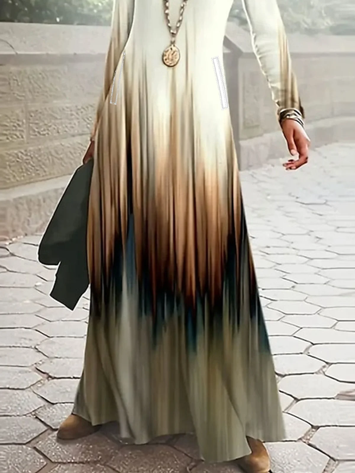 Women Striped Spring/Fall Dress Crew Neck Long Sleeve A-Line Dress