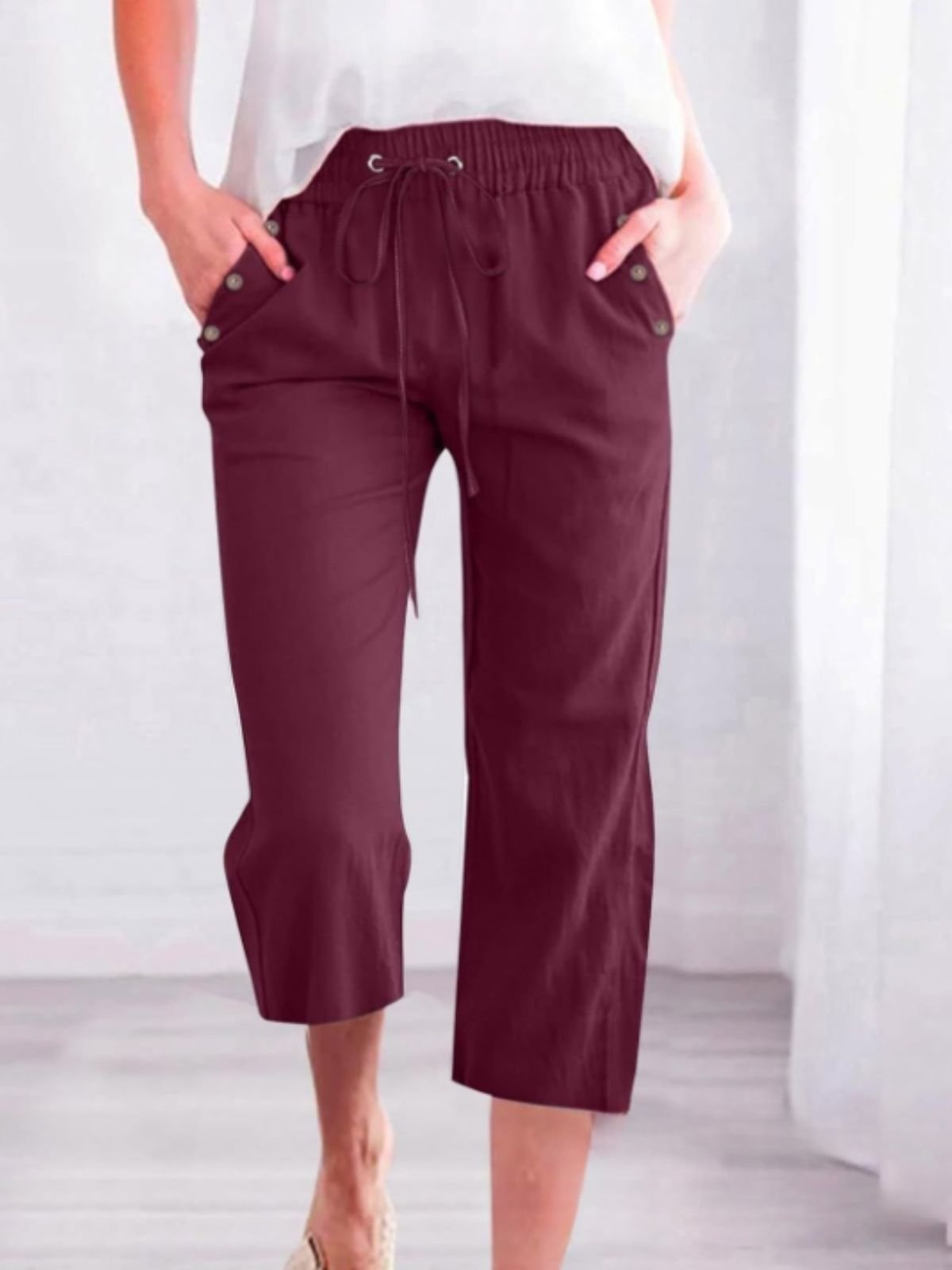 Women Plain Capris Pants Casual Summer Trousers