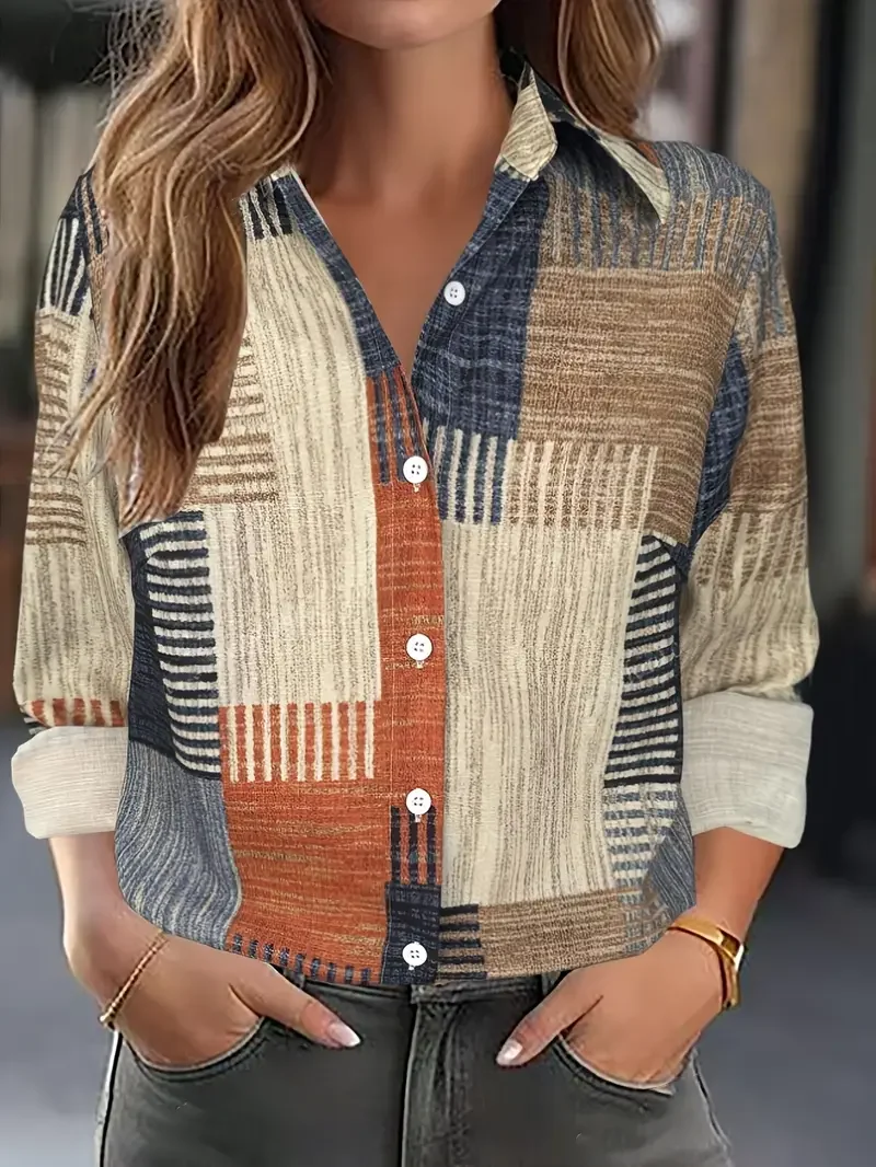 Shirt Collar Regular Sleeve Long Sleeve Abstract Buckle Regular Loose Button Up Shirt Shirt For Women