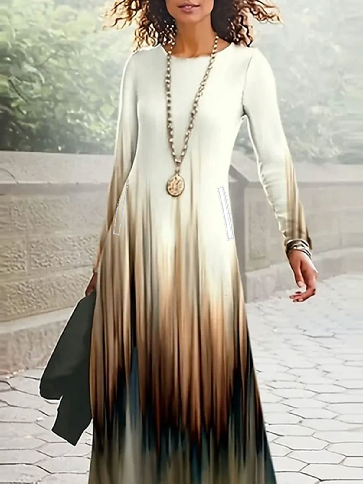 Women Striped Spring/Fall Dress Crew Neck Long Sleeve A-Line Dress