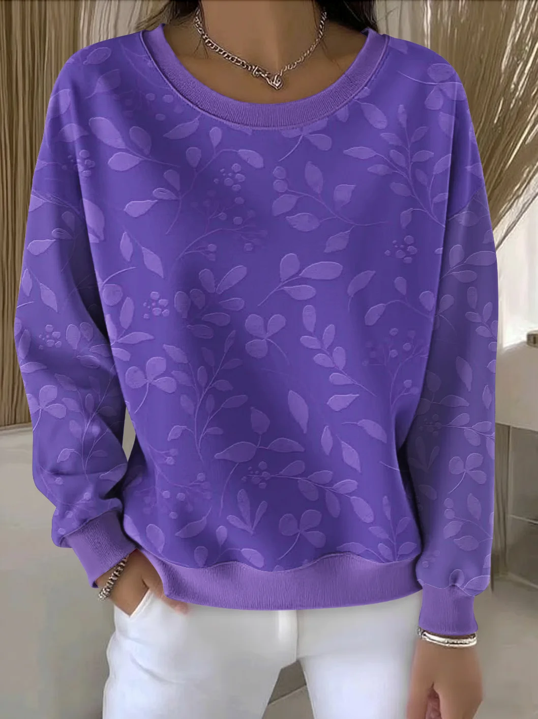 Casual Crew Neck Floral Sweatshirt