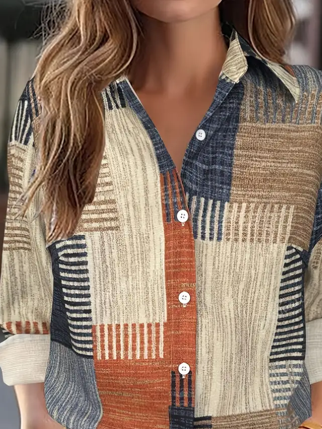 Shirt Collar Regular Sleeve Long Sleeve Abstract Buckle Regular Loose Button Up Shirt Shirt For Women
