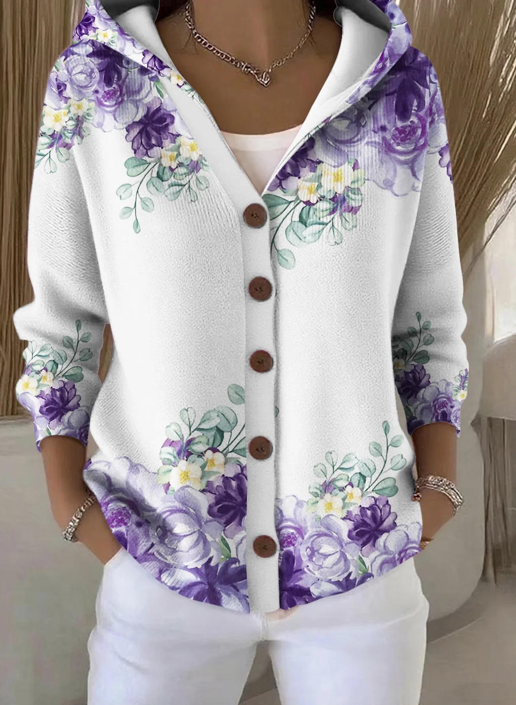 Women Cotton Floral Long Sleeve Comfy Casual Cardigan