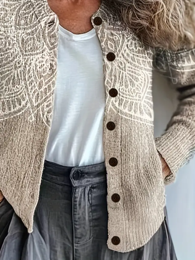 Women Abstract Long Sleeve Comfy Vintage Printing Cardigan
