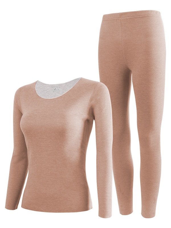 Women Plain Two-Piece Set Daily Long Sleeve Casual Spring/Fall Top With Pants Matching Set