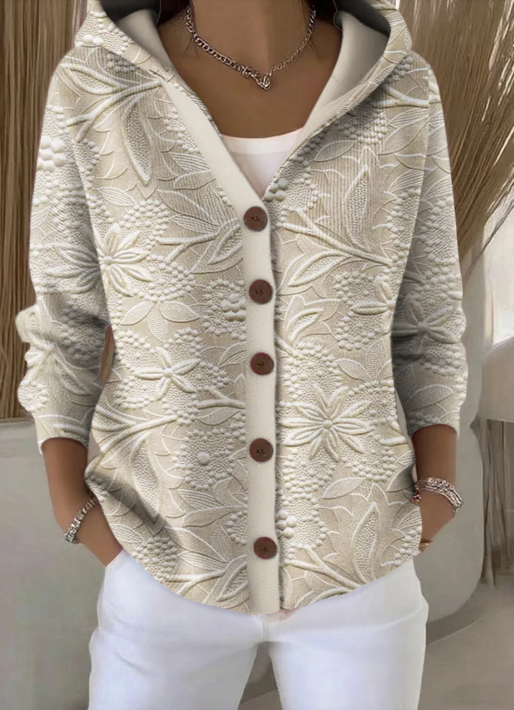 Women Cotton Floral Long Sleeve Comfy Casual Cardigan