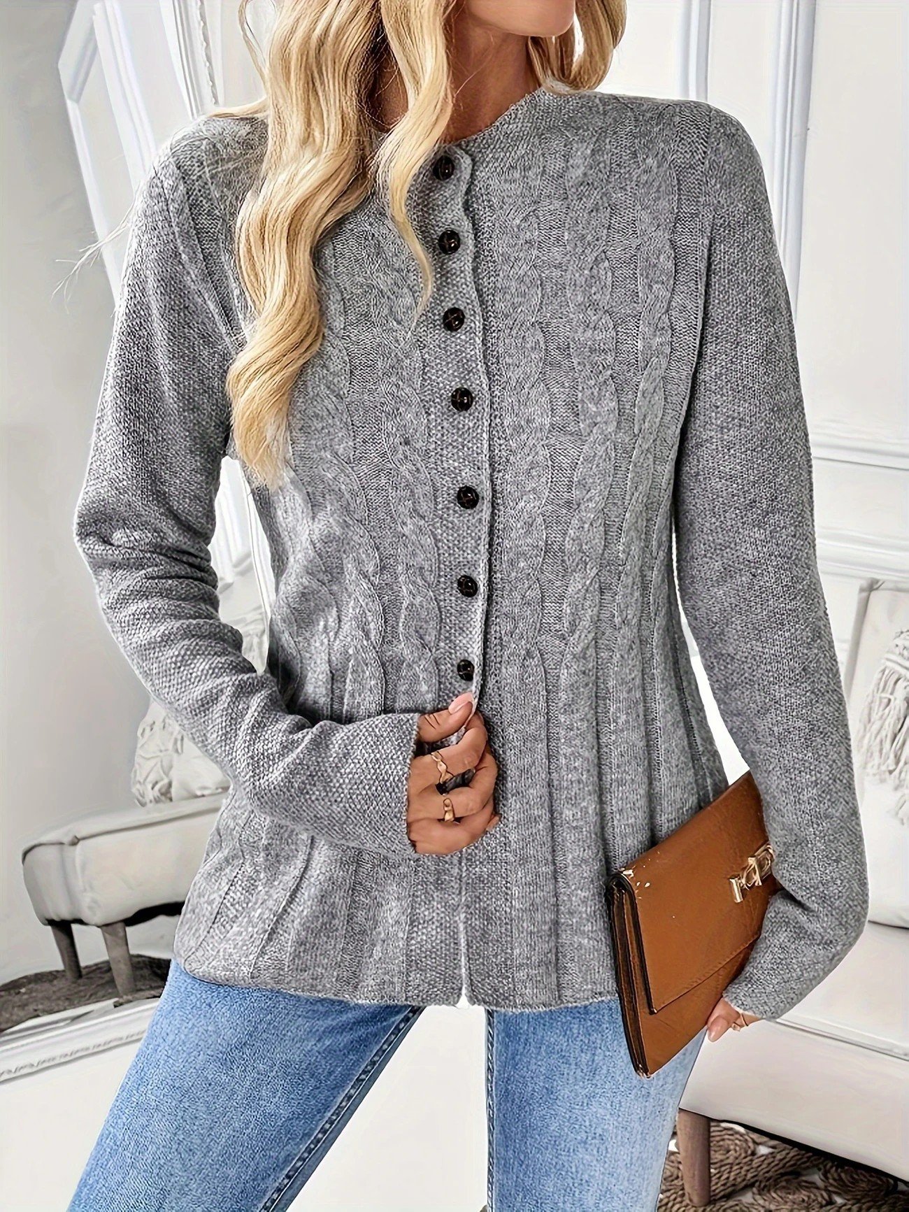 Women Plain Long Sleeve Comfy Casual Cardigan
