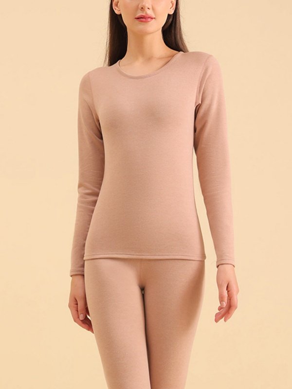 Women Plain Two-Piece Set Daily Long Sleeve Casual Spring/Fall Top With Pants Matching Set