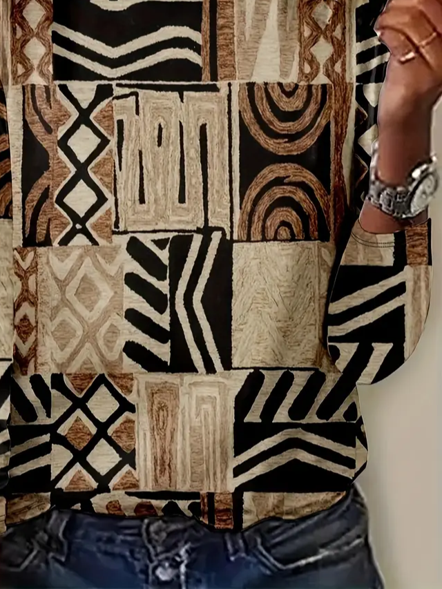 Casual Abstract Crew Neck Long Sleeve T-shirt