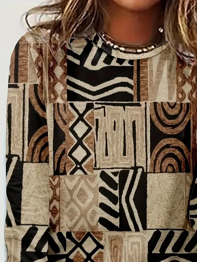 Casual Abstract Crew Neck Long Sleeve T-shirt