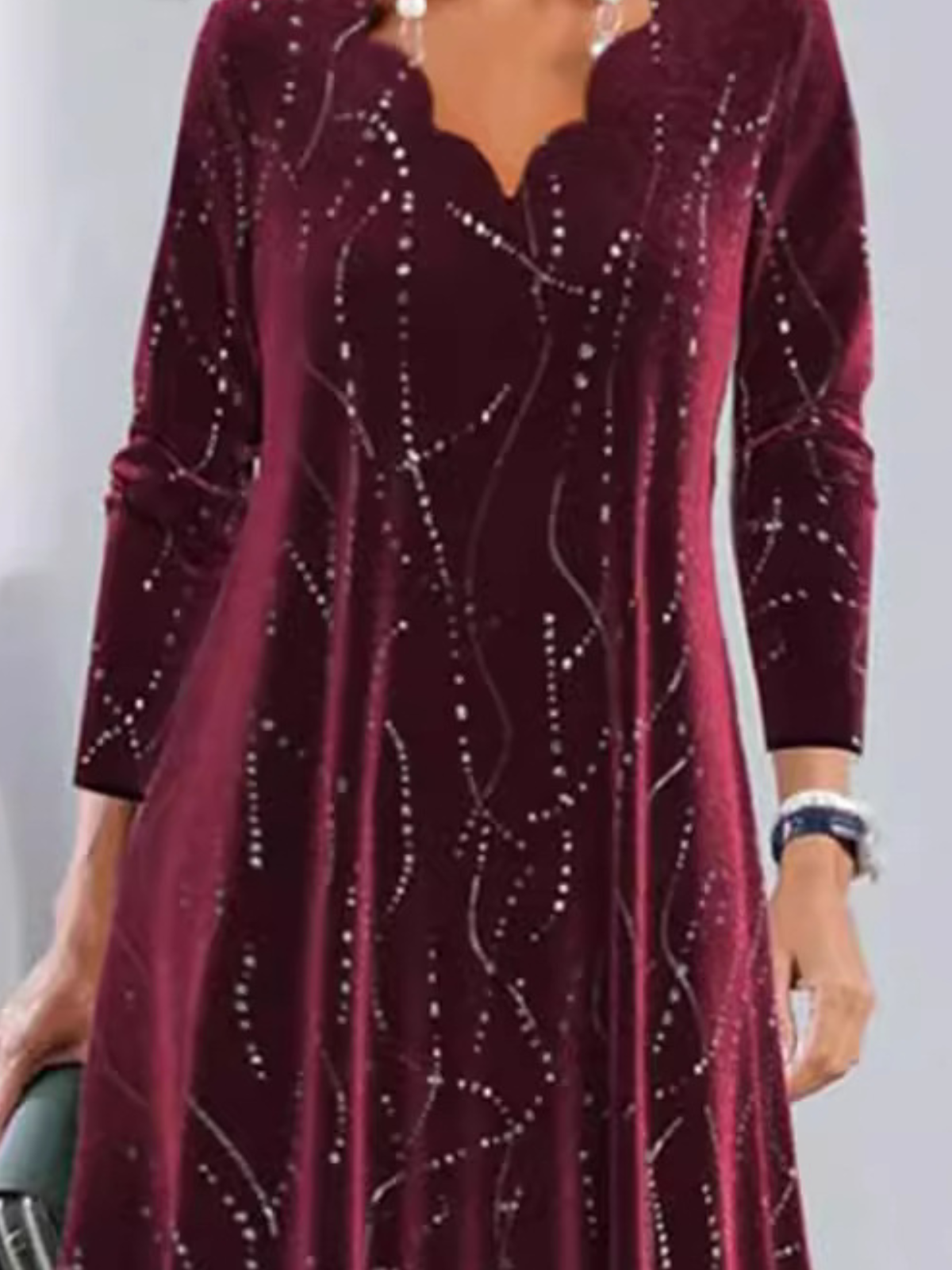 Women Geometric Spring/Fall Dress V Neck Long Sleeve Prom Dress A-Line Dress