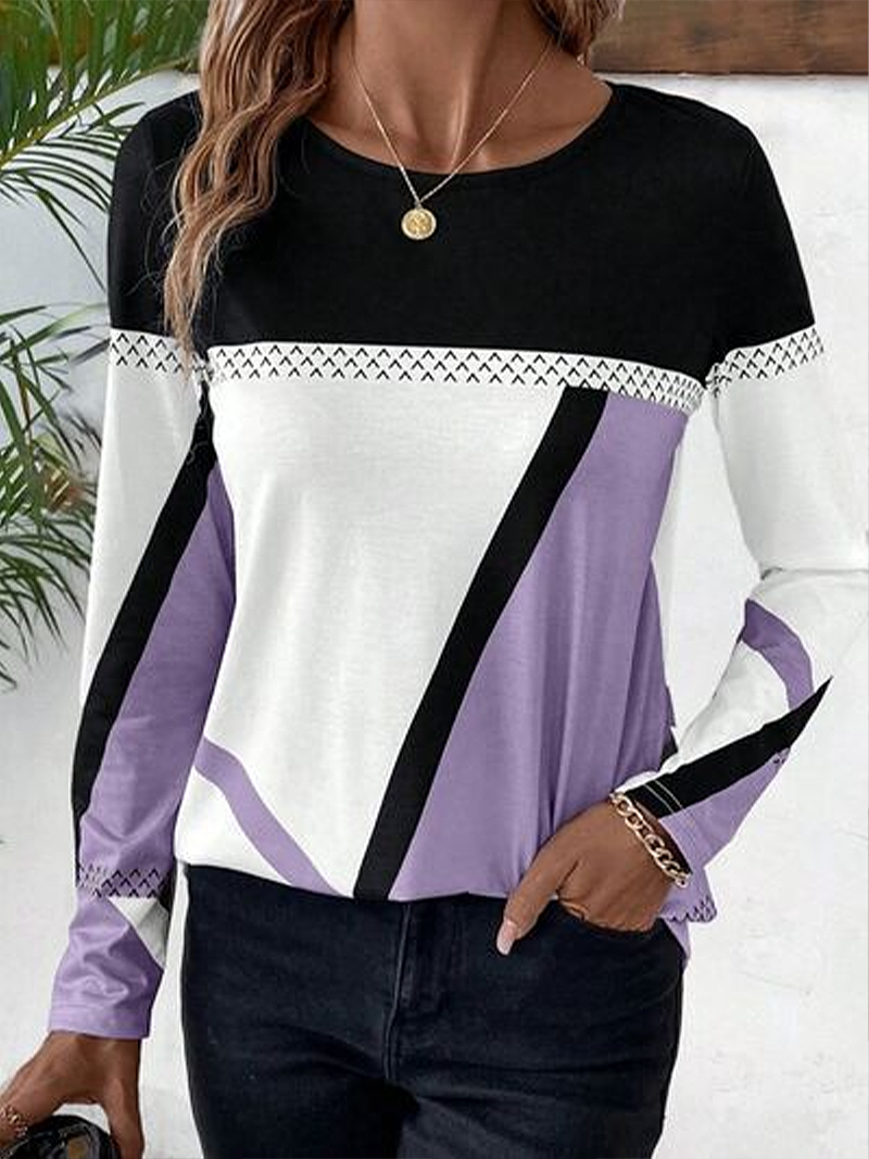 Casual Abstract Crew Neck Long Sleeve T-shirt