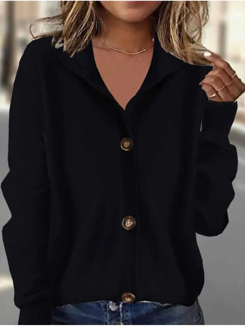 Women Plain Long Sleeve Comfy Vintage Cardigan