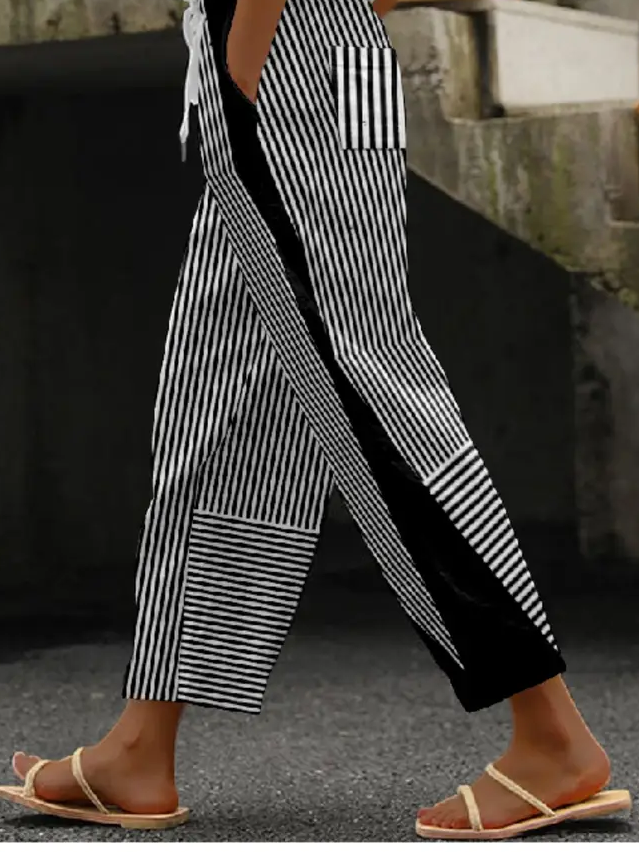 Women Striped Long Pants Casual Spring/Fall Trousers