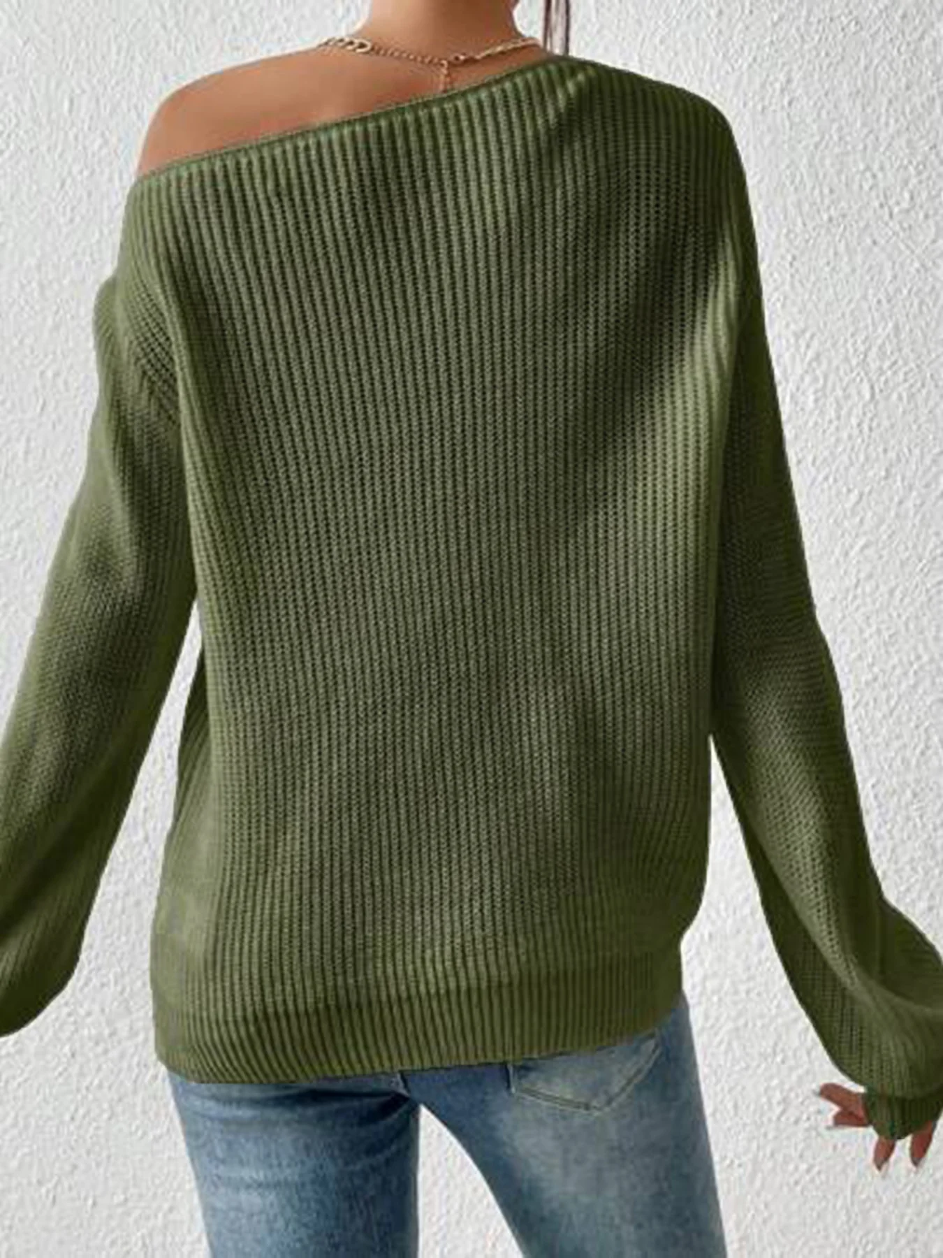 Women Cotton Plain Long Sleeve Comfy Casual Sweater