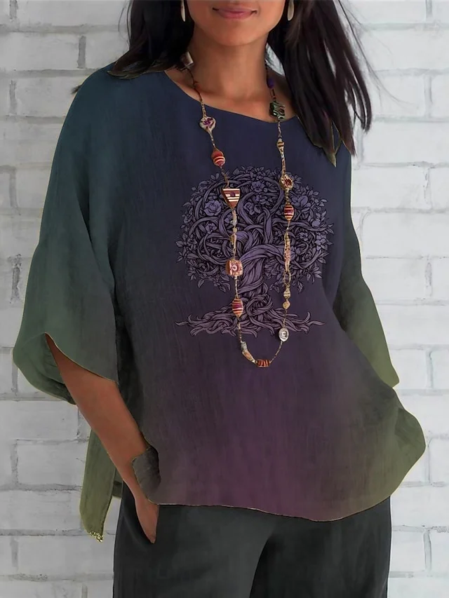 Crew Neck Half Sleeve Geometric Regular Regular Fit Blouse For Women