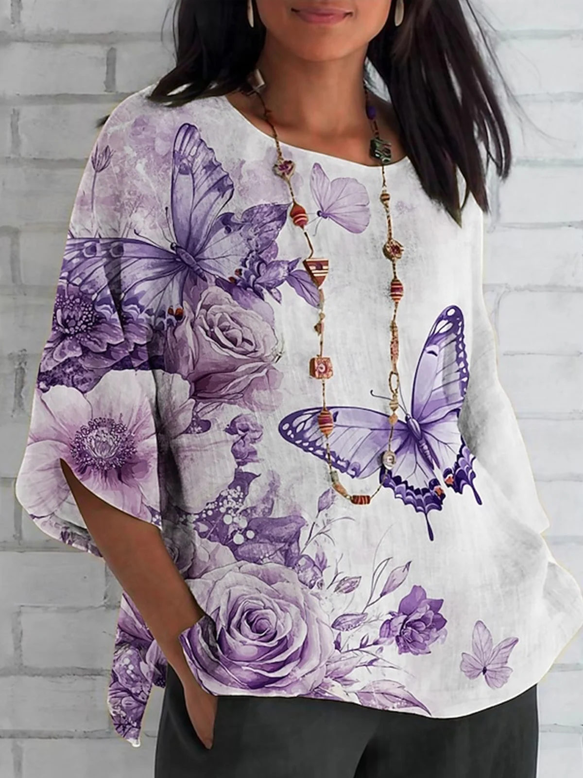 Crew Neck Half Sleeve Floral Regular Regular Fit Blouse For Women