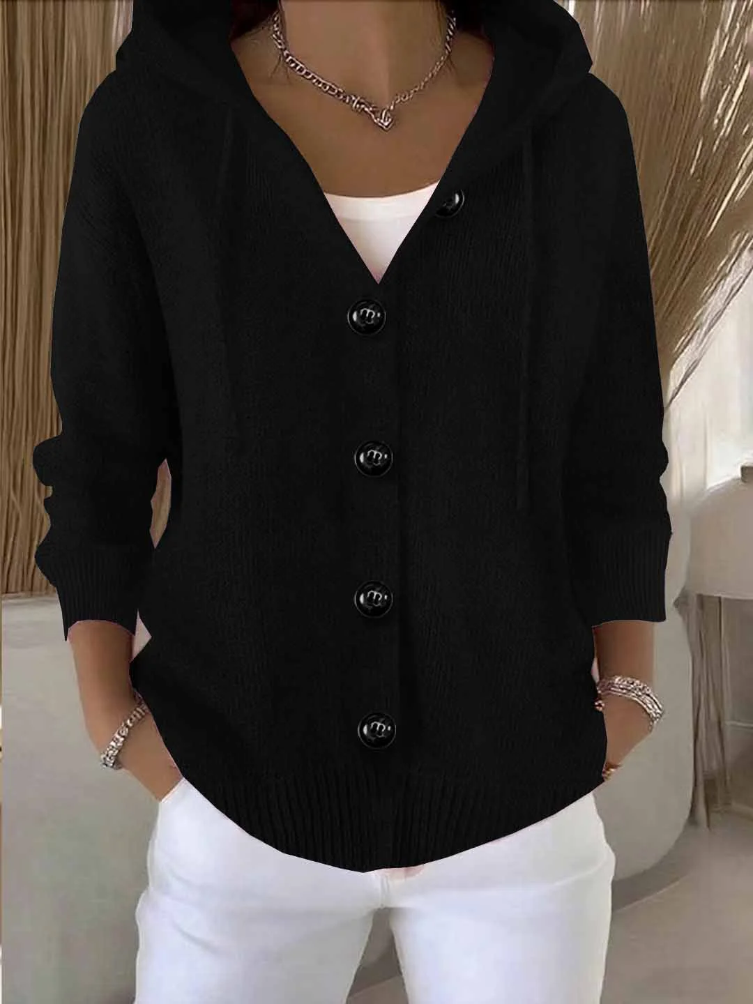 Women Plain Sleeveless Comfy Vintage Cardigan