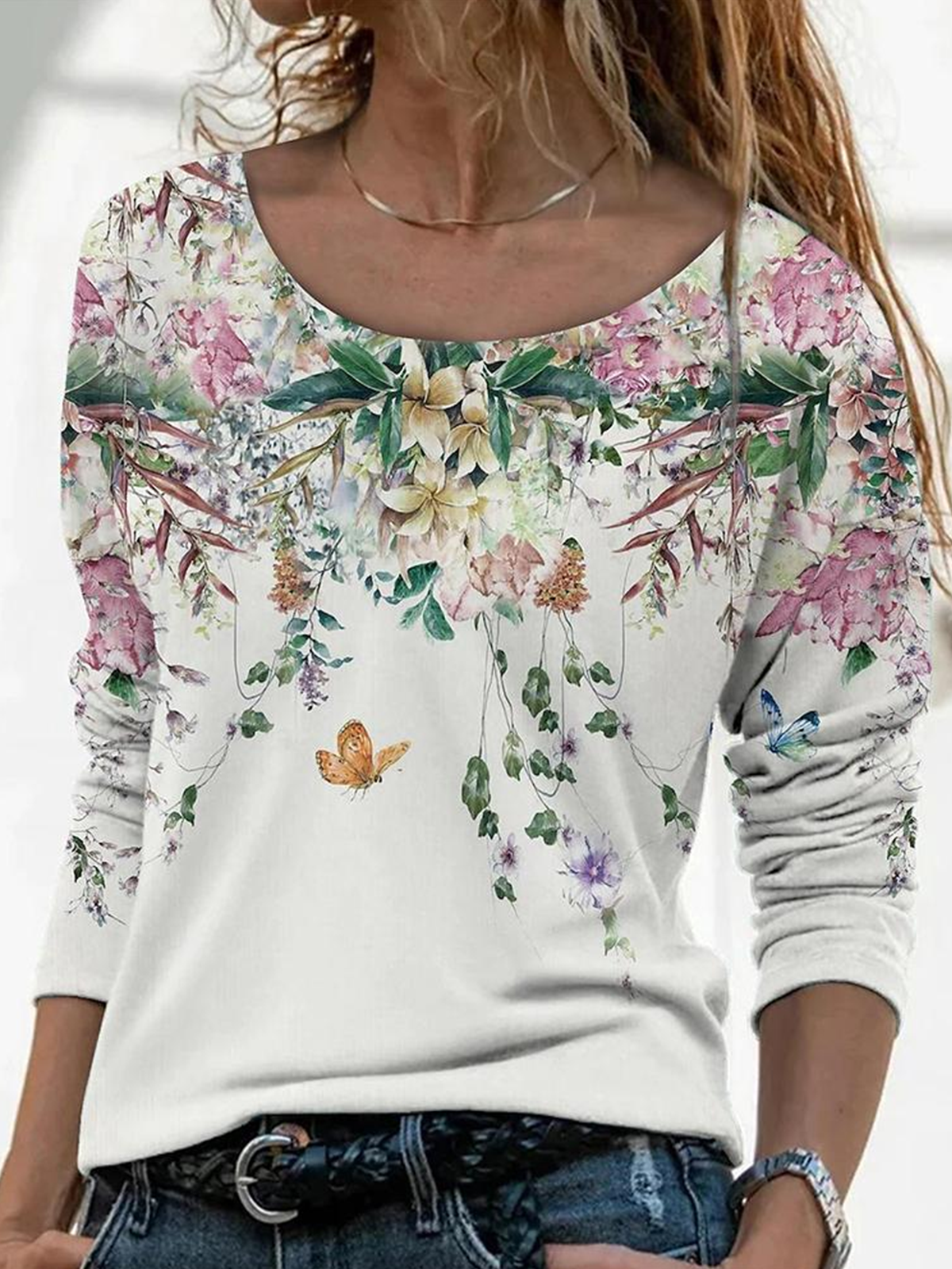 Casual Floral Crew Neck Long Sleeve T-shirt