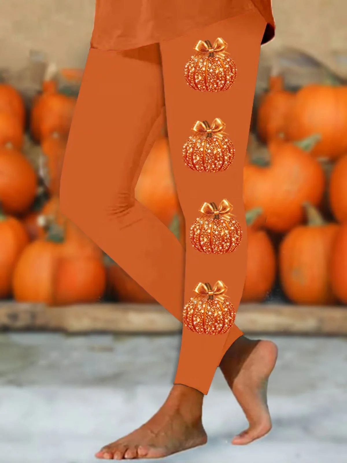 Women Halloween Pumpkin Print Casual All Season Long Leggings