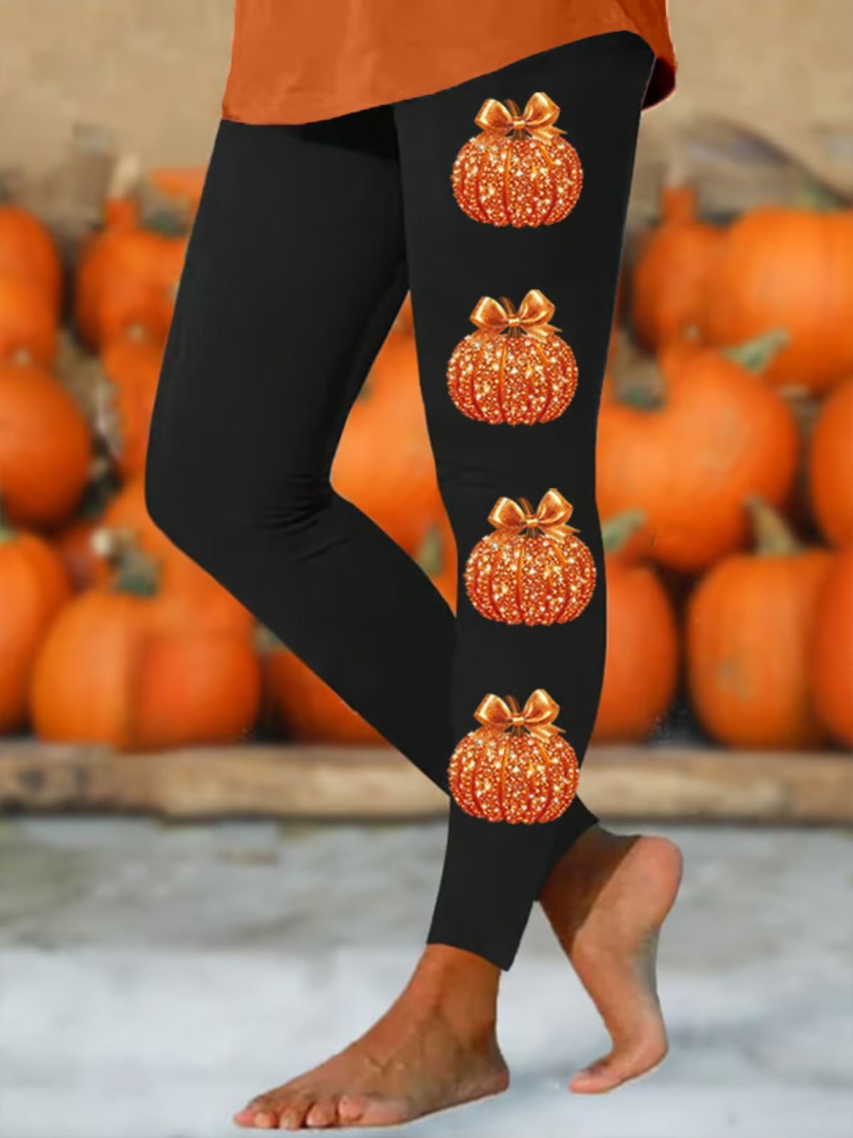 Women Halloween Pumpkin Print Casual All Season Long Leggings