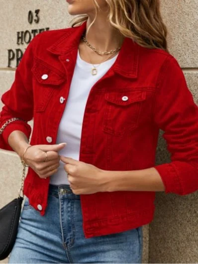 Women Spring/Fall Outerwear Vintage Split Joint Plain Long Sleeve Stand Collar Jacket