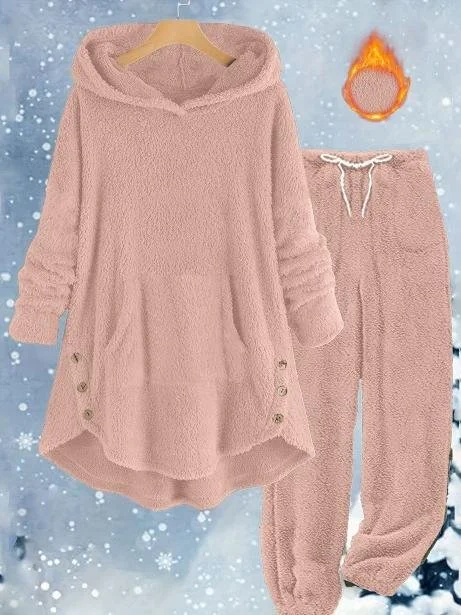 Women Plain Two-Piece Set Daily Long Sleeve Casual Winter Top With Pants Matching Set
