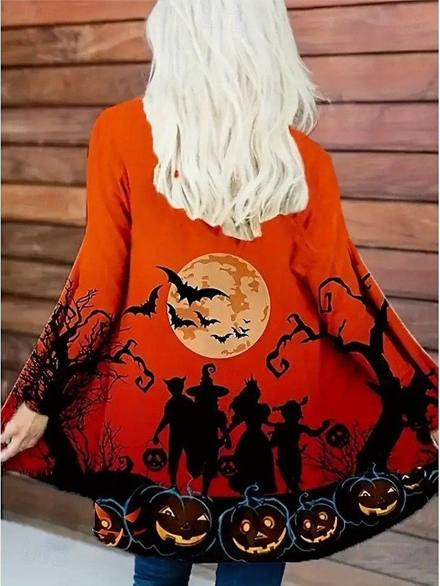 Women Spring/Fall Outerwear Vintage Halloween Long Sleeve V Neck Jacket