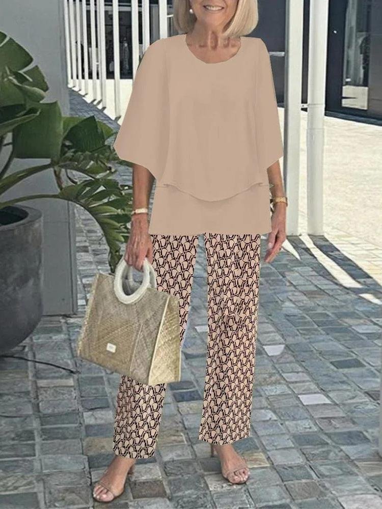 Women Striped Bell Sleeve Two-Piece Set Holiday Three Quarter Sleeve Vintage Spring/Fall Top With Pants Matching Set