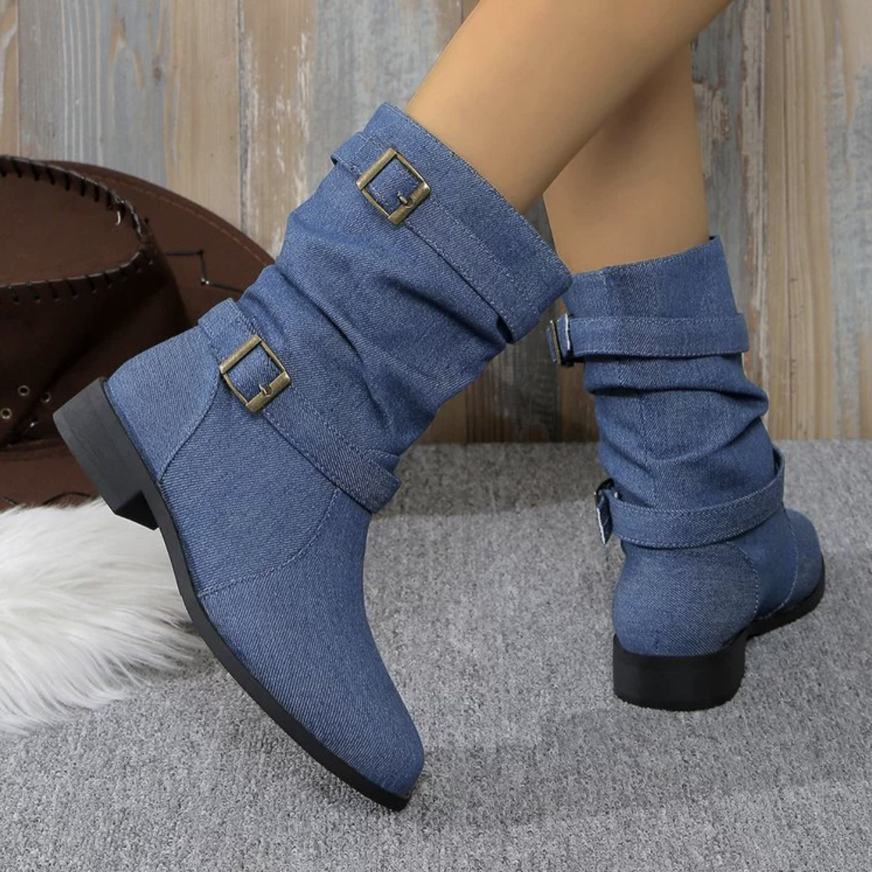 Vintage Plain Slip On Flat Heel Straight Boots