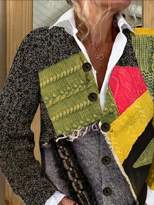 Women Abstract Long Sleeve Comfy Vintage Printing Cardigan