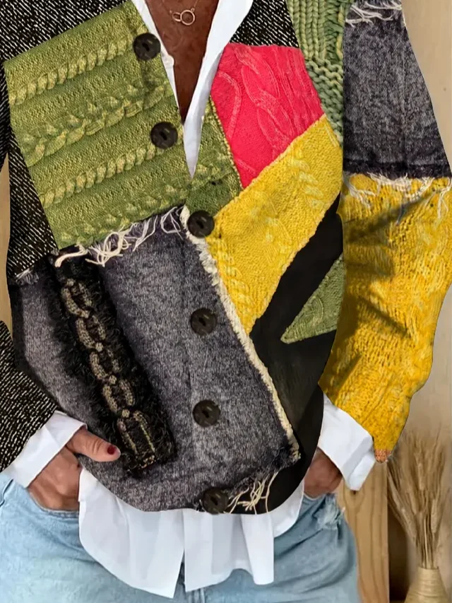 Women Abstract Long Sleeve Comfy Vintage Printing Cardigan