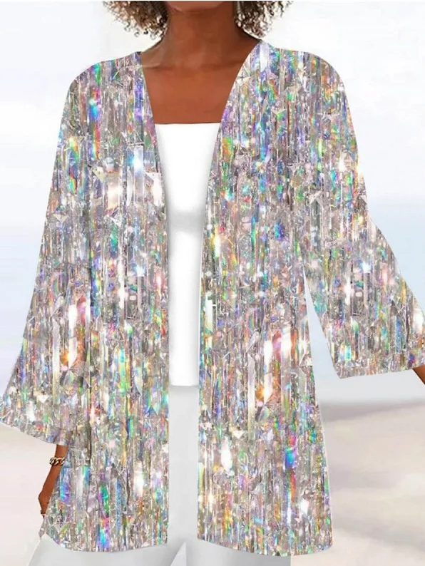 Women Spring/Fall Outerwear Vintage Gradient Pattern Three Quarter Sleeve Jacket