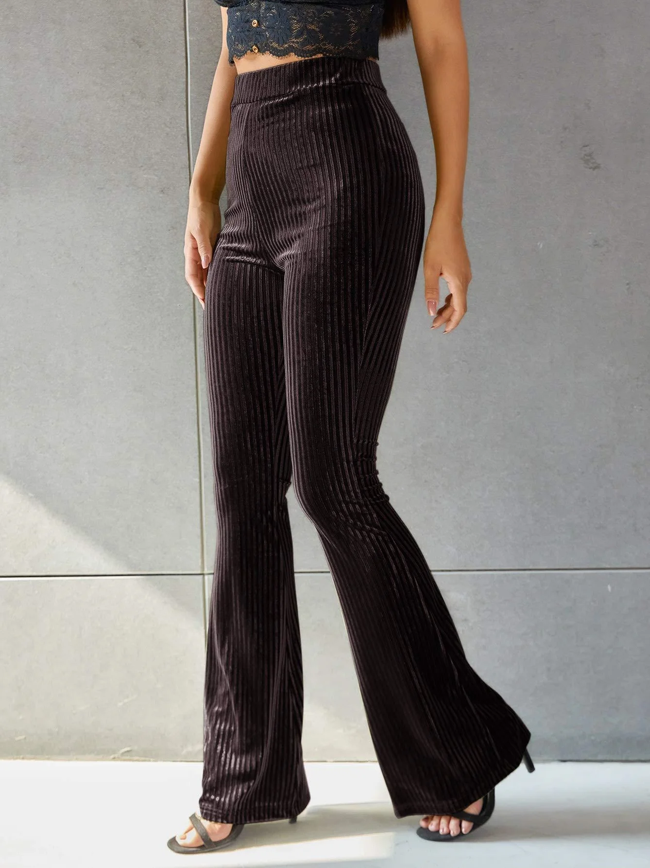 Women Plain Long Elastic Waist Pants Vintage Spring/Fall Trousers